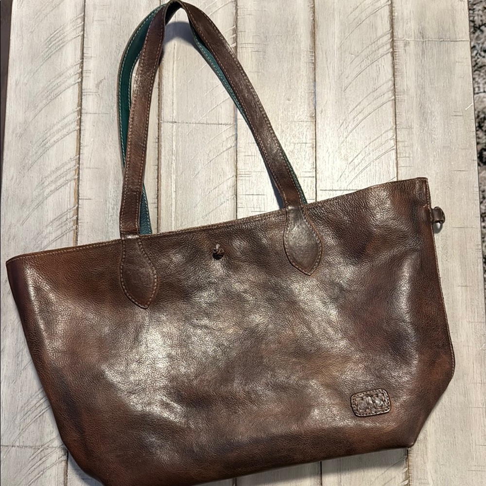 Bed Stu Teak and Teal Reversible Leather Tote Bag
